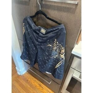 Y2k MMA Elite Board Shorts Black/Gold Big Skull Graphic Used Men's Size Large‎